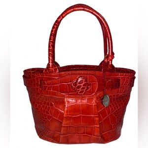 Furla Red Croc-Embossed Leather Tote Bag